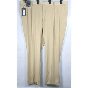 Roundtree & Yorke Travel Smart Big Man Pants 46x30 Tan Herringbone Cuff Hem New